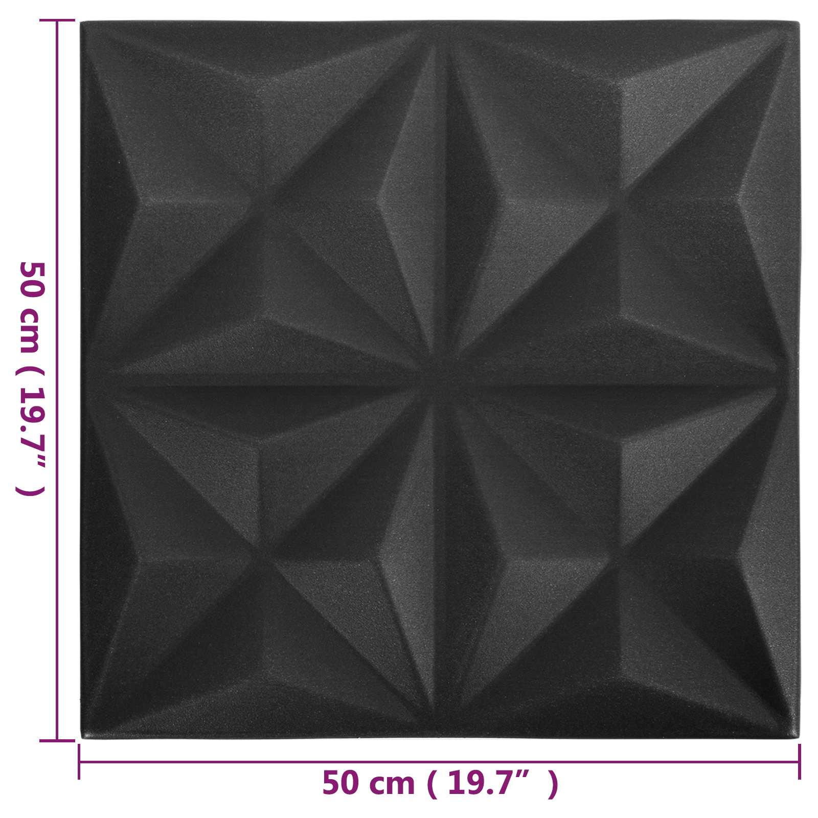 vidaXL Panele ścienne 24 pcs Origami czarne 50 x 50 cm Pianka XPS