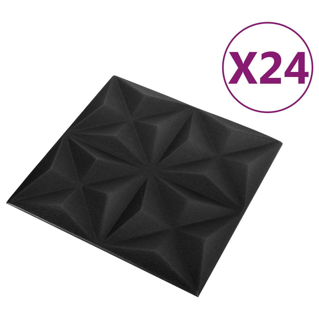 vidaXL Panele ścienne 24 pcs Origami czarne 50 x 50 cm Pianka XPS