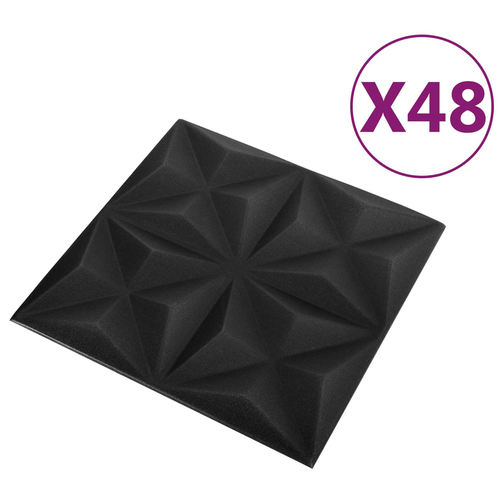 vidaXL Panele ścienne 48 pcs Origami czarne 50 x 50 cm Pianka XPS