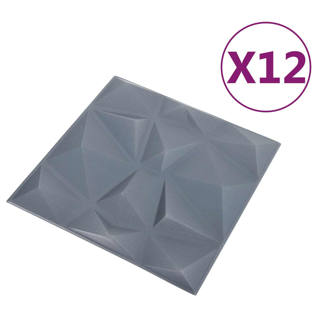 vidaXL Panele ścienne 12 pcs Szary diamentowy 50 x 50 cm Pianka XPS