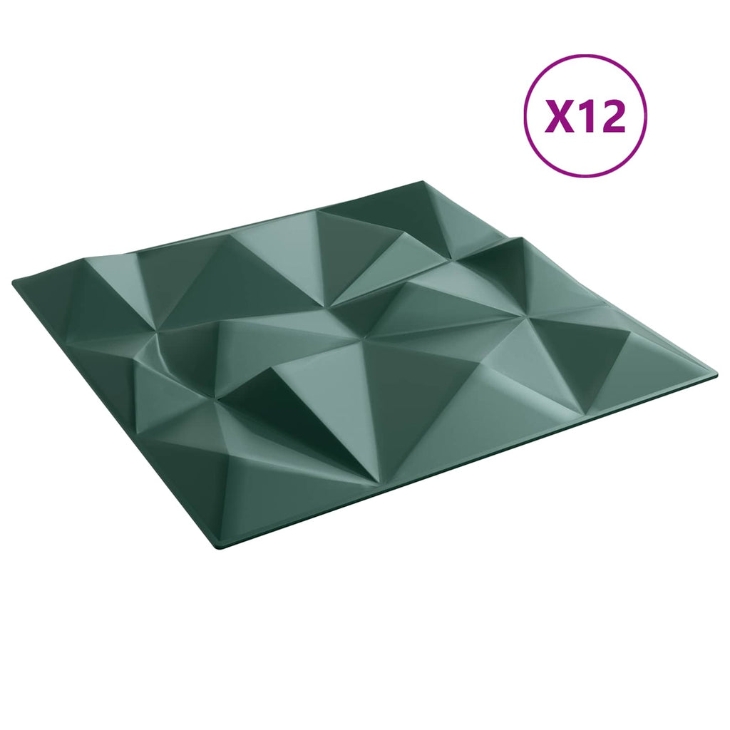 vidaXL Panele ścienne 12 pcs Zielony diamentowy 50 x 50 cm Pianka XPS