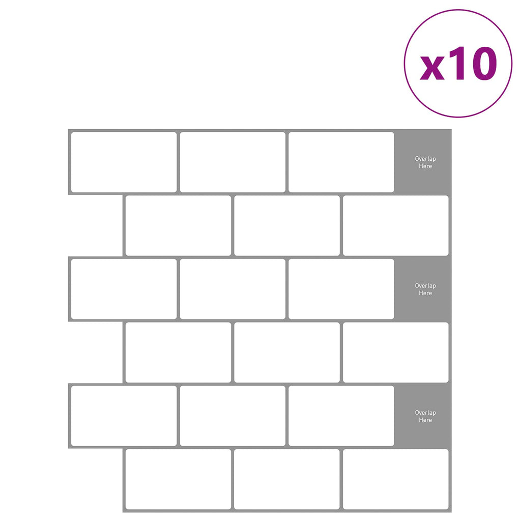 vidaXL Kafelka subway 10 pcs Biały szary 30 x 30 cm Poliuretan i PET