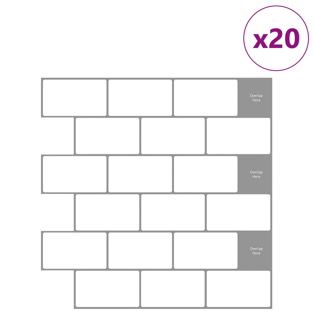 vidaXL Kafelka subway 20 pcs Biały szary 30 x 30 cm Poliuretan i PET