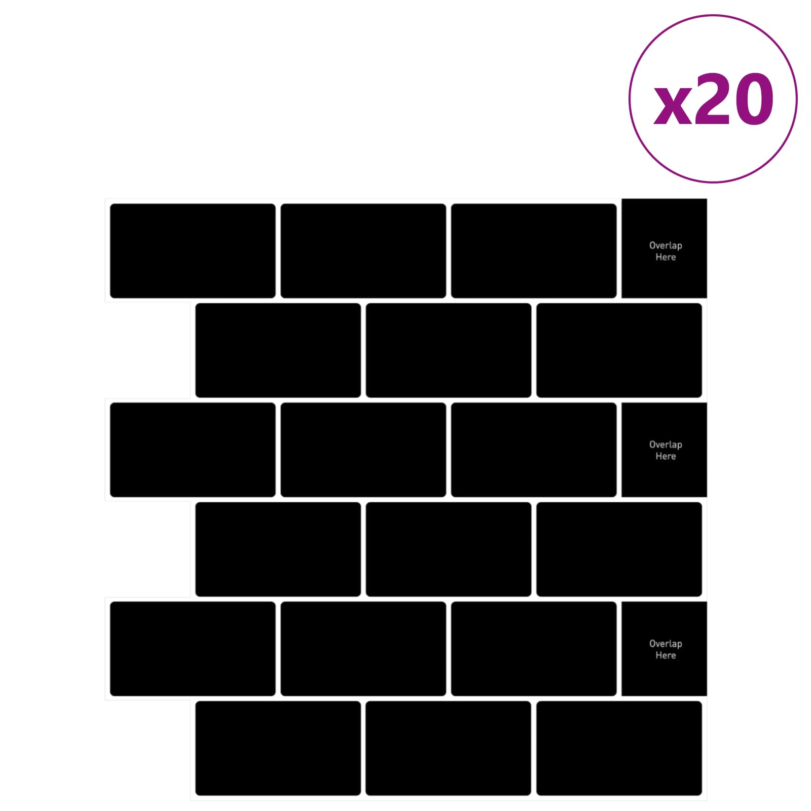 vidaXL Kafelka subway 20 pcs Czarny 30 x 30 cm Poliuretan i PET