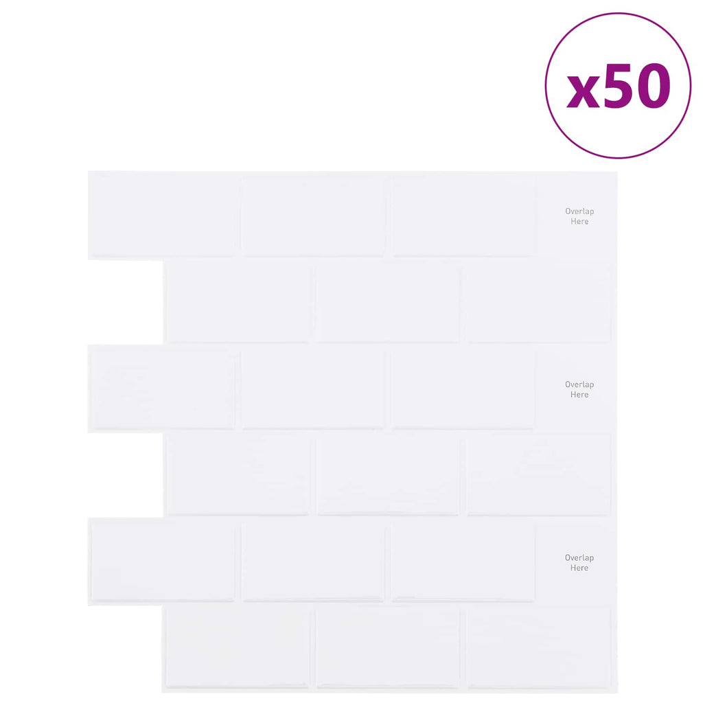 vidaXL Kafelka subway 50 pcs Biały 30 x 30 cm Poliuretan i PET