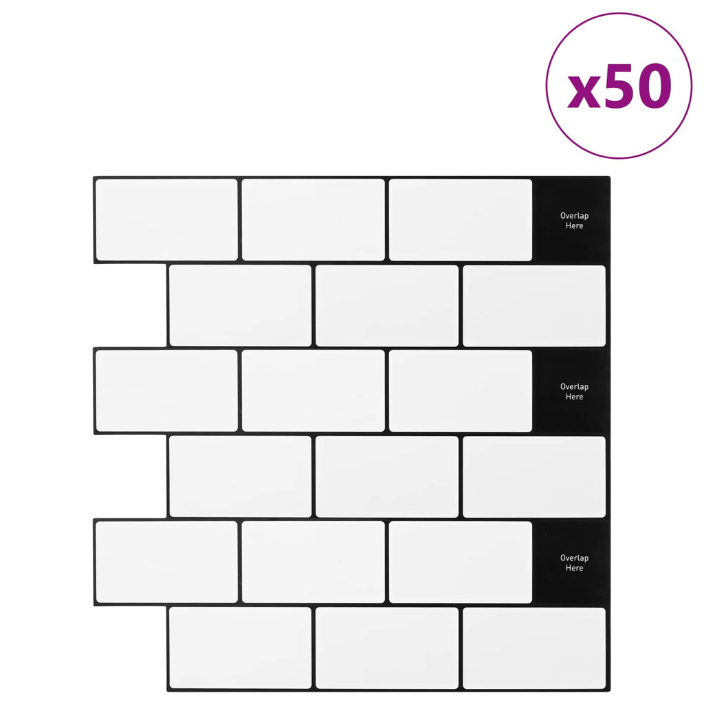 vidaXL Kafelka subway 50 pcs Biały czarny 30 x 30 cm Poliuretan i PET