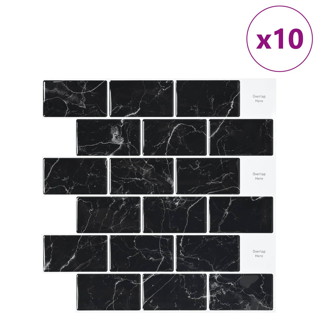 vidaXL Kafelka subway 10 pcs Czarny marmur 30 x 30 cm Poliuretan i PET