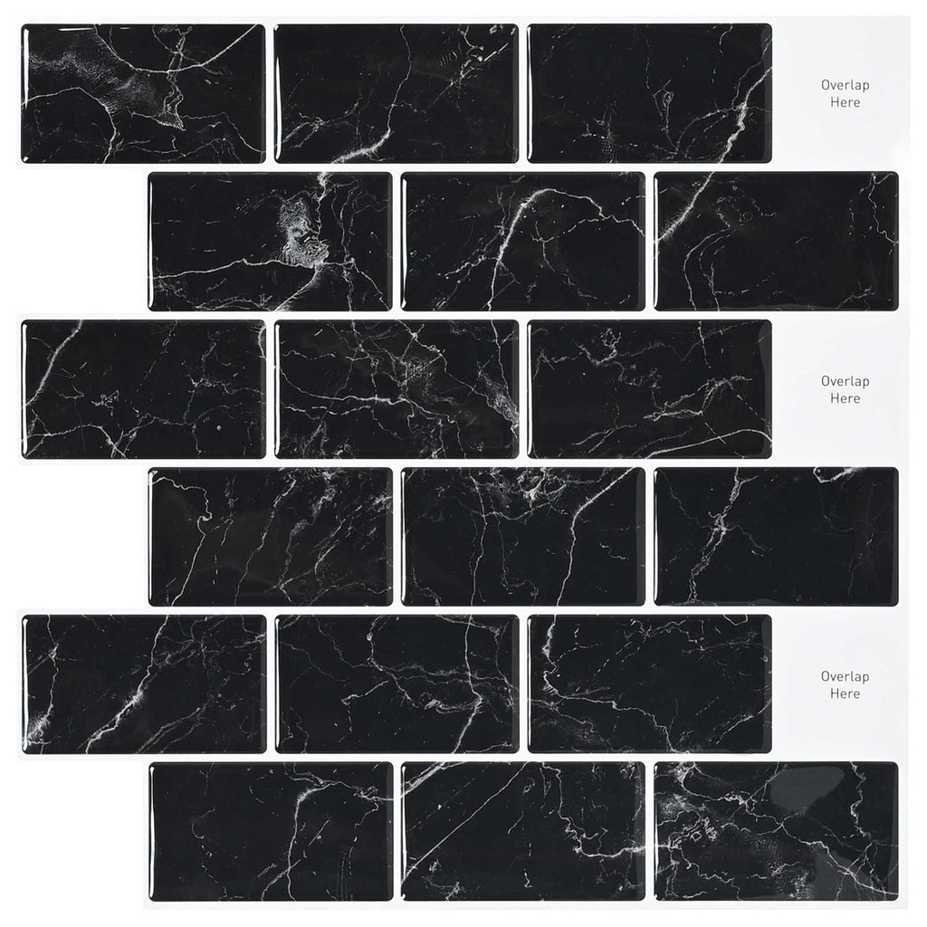 vidaXL Kafelka subway 20 pcs Czarny marmur 30 x 30 cm Poliuretan i PET