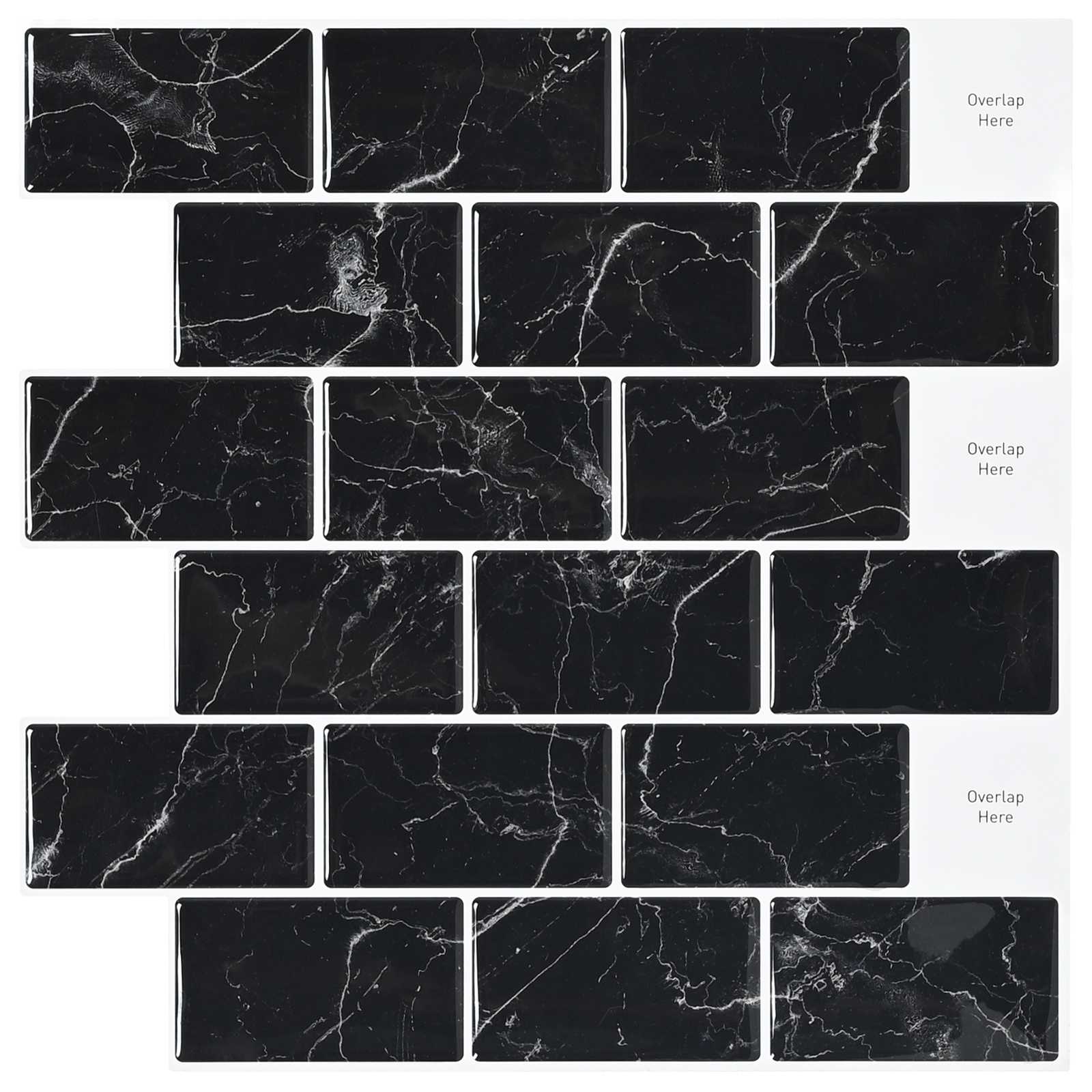 vidaXL Kafelka subway 20 pcs Czarny marmur 30 x 30 cm Poliuretan i PET