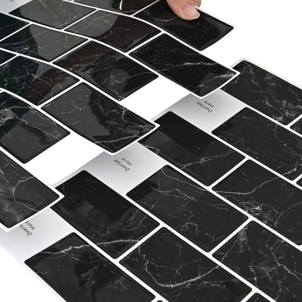 vidaXL Kafelka subway 50 pcs Czarny marmur 30 x 30 cm Poliuretan i PET