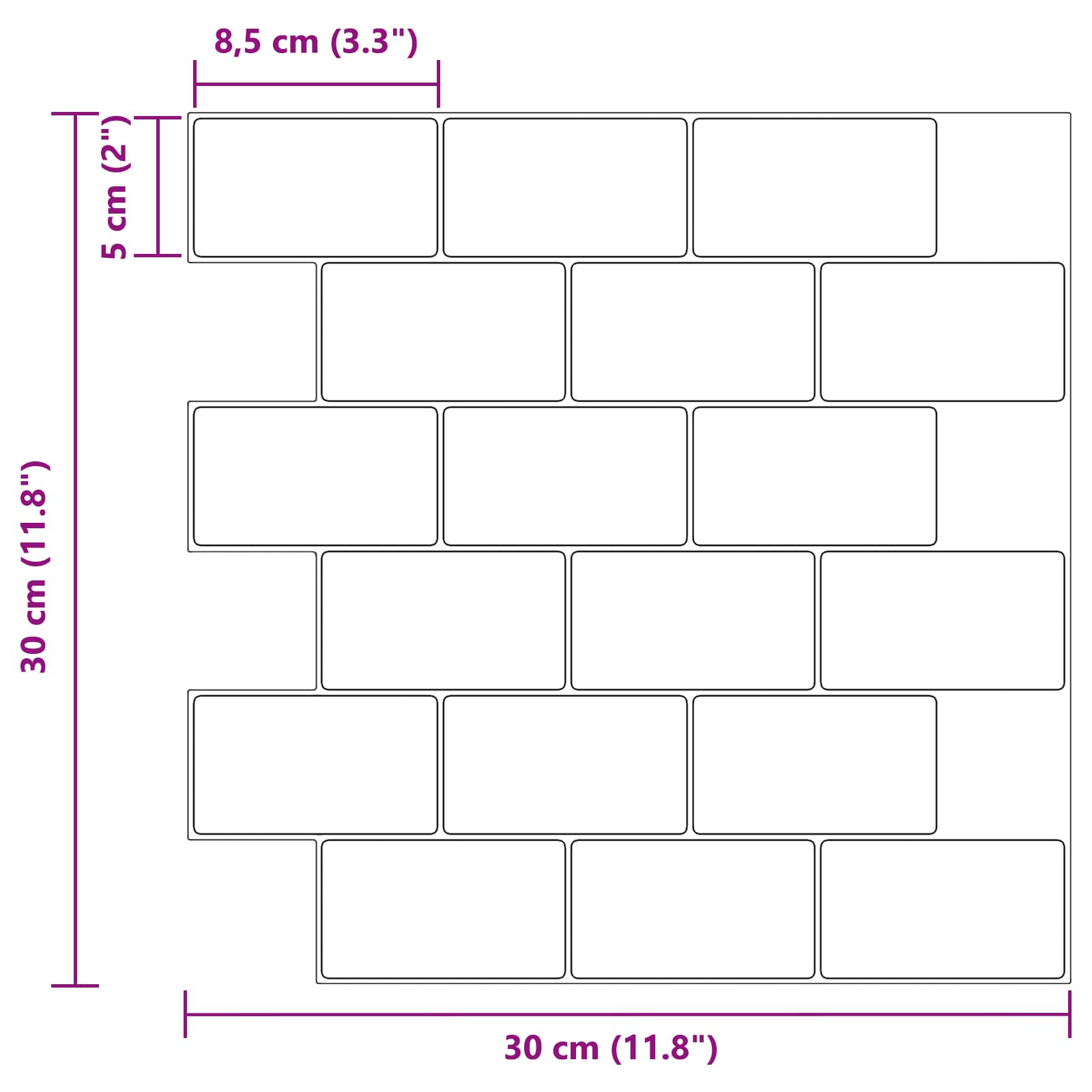 vidaXL Kafelka subway 50 pcs Czarny marmur 30 x 30 cm Poliuretan i PET