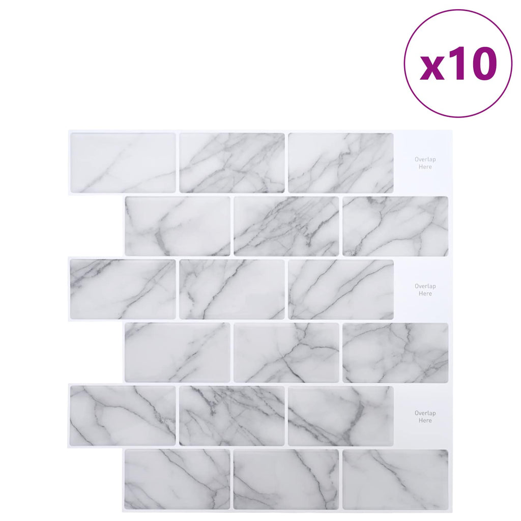 vidaXL Kafelka subway 10 pcs Biały marmur 30 x 30 cm Poliuretan i PET