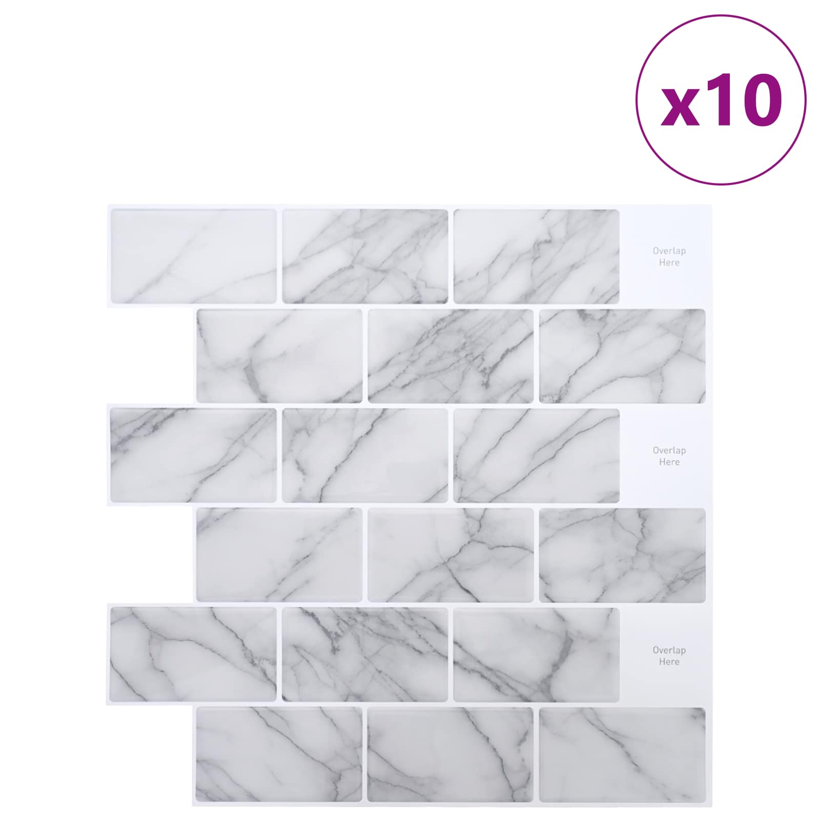 vidaXL Kafelka subway 10 pcs Biały marmur 30 x 30 cm Poliuretan i PET