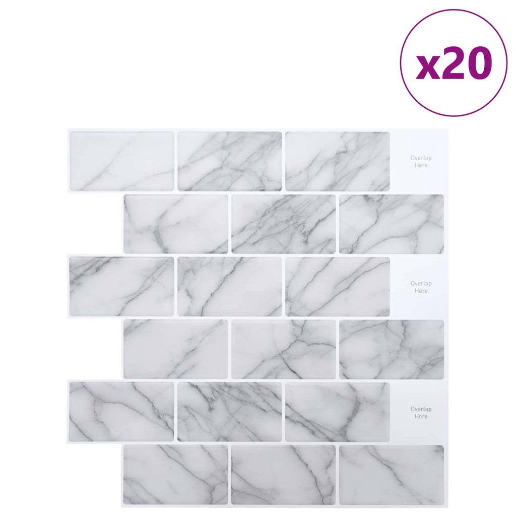 vidaXL Kafelka subway 20 pcs Biały marmur 30 x 30 cm Poliuretan i PET