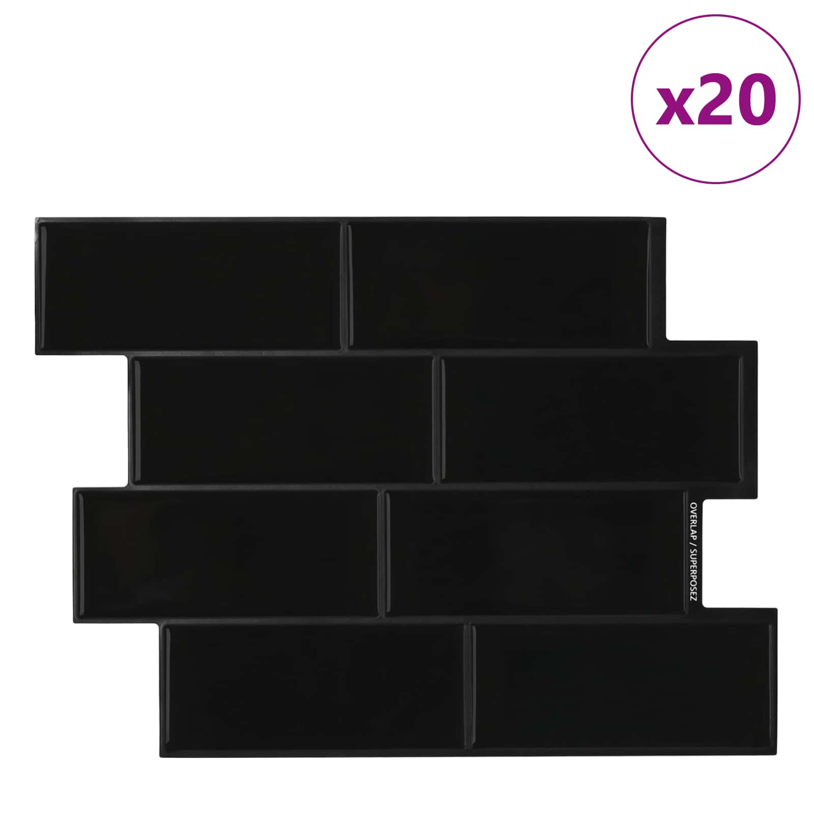 vidaXL Kafelka subway 20 pcs Czarny 29 x 21 cm Poliuretan i PET