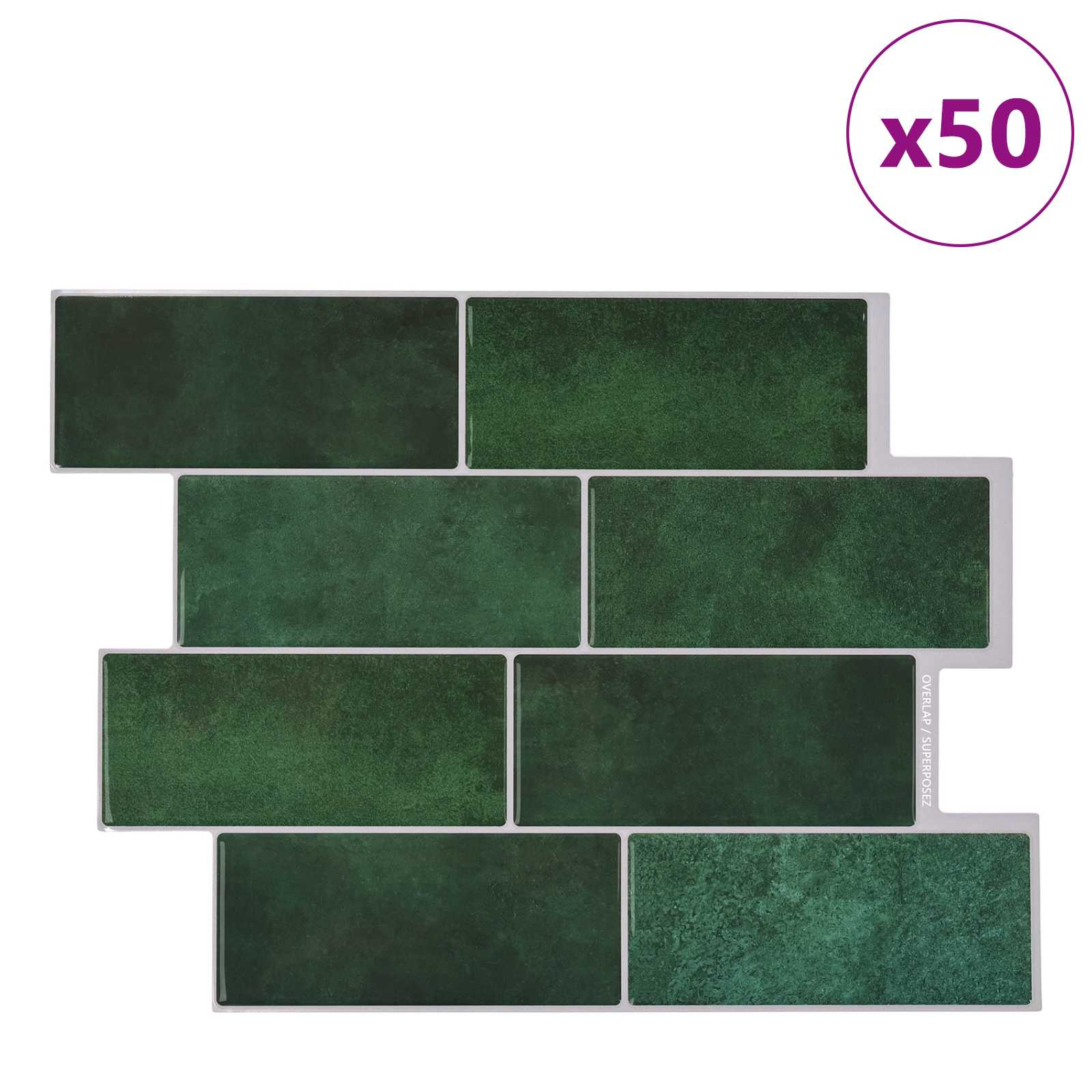 vidaXL Kafelka subway 50 pcs Ciemnozielony 29 x 21 cm Poliuretan i PET