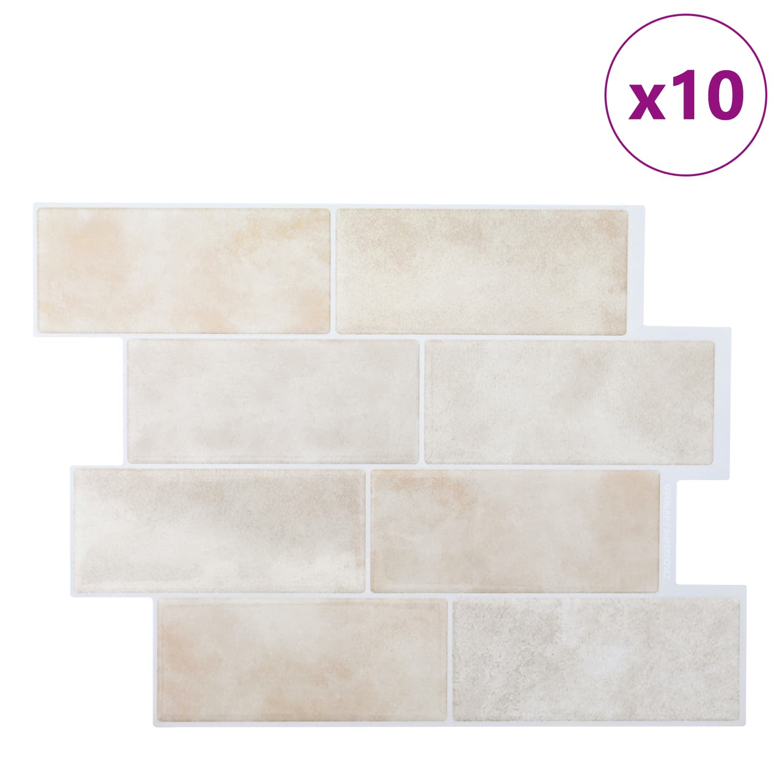 vidaXL Kafelka subway 10 pcs Beżowy marmur 29 x 21 cm Poliuretan i PET