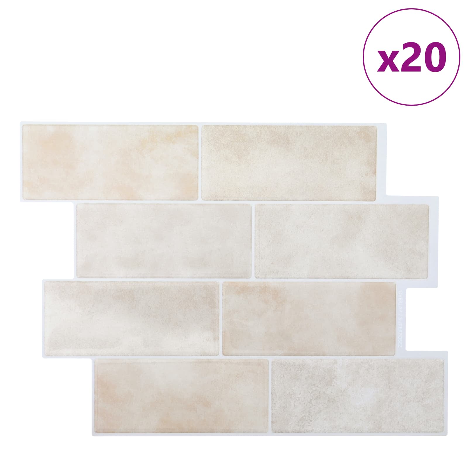 vidaXL Kafelka subway 20 pcs Beżowy marmur 29 x 21 cm Poliuretan i PET
