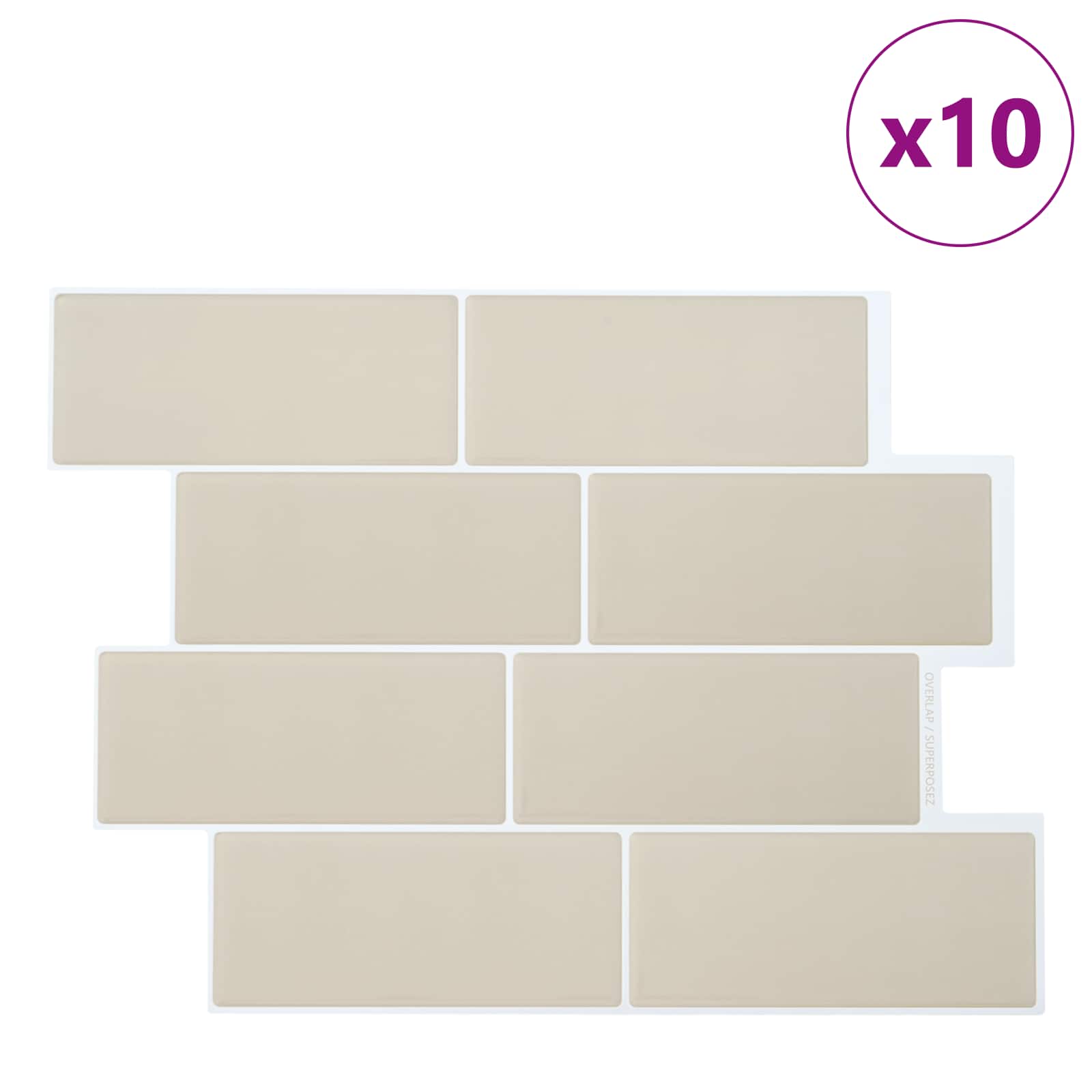vidaXL Kafelka subway 10 pcs Beżowy 29 x 21 cm Poliuretan i PET