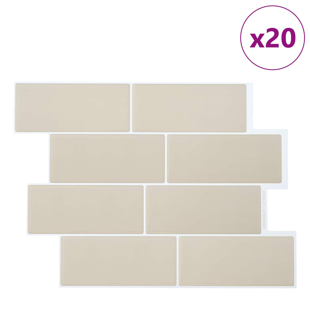 vidaXL Kafelka subway 20 pcs Beżowy 29 x 21 cm Poliuretan i PET