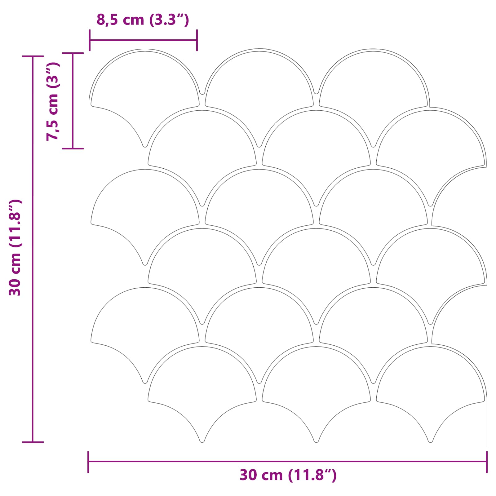 vidaXL Płytka w Kształcie Łuski Ryb 10 pcs Biały 30 x 30 cm
