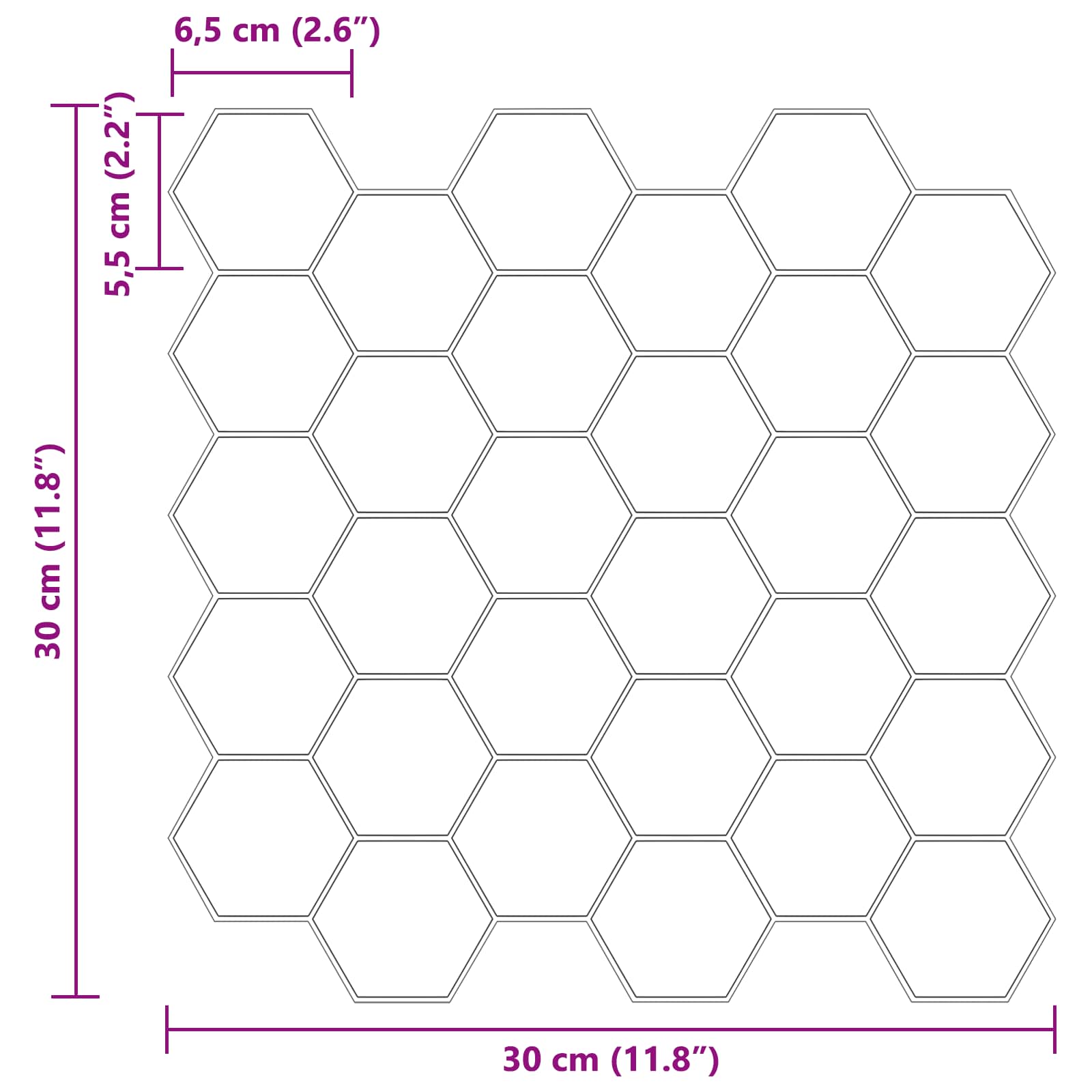 vidaXL Płytka heksagonalna 20 pcs Biały 30 x 30 cm Poliuretan i PET