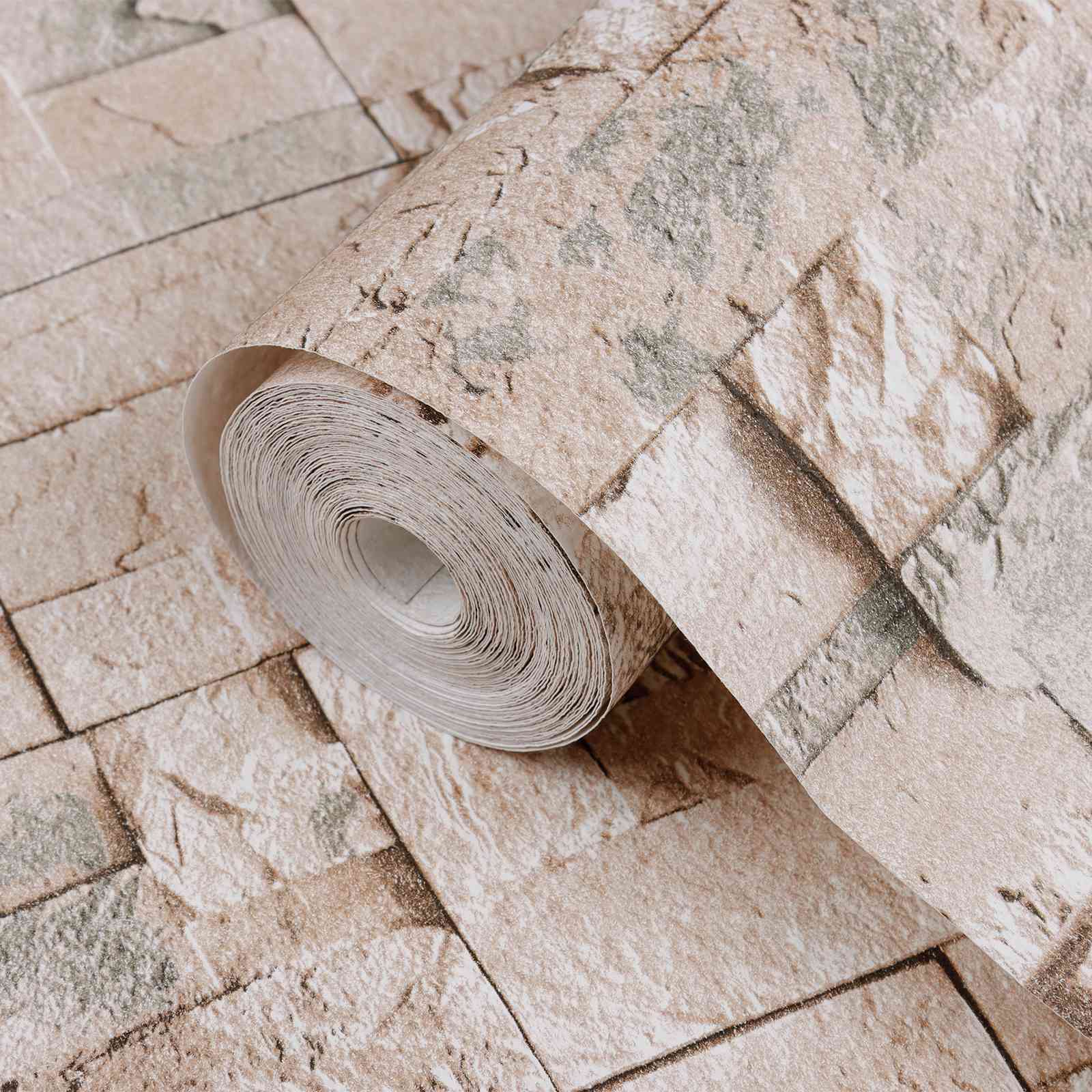 vidaXL Tapeta 3D z kamieniem Beżowy 10 x 0,53 m Tkanina nienałożona