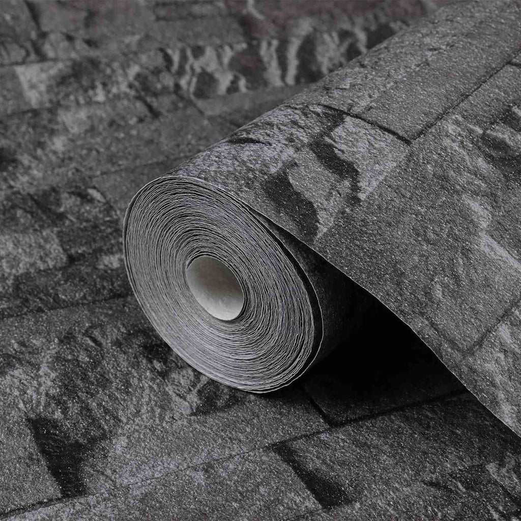 vidaXL Tapeta 3D z kamieniem Czarny 10 x 0,53 m Tkanina nienałożona