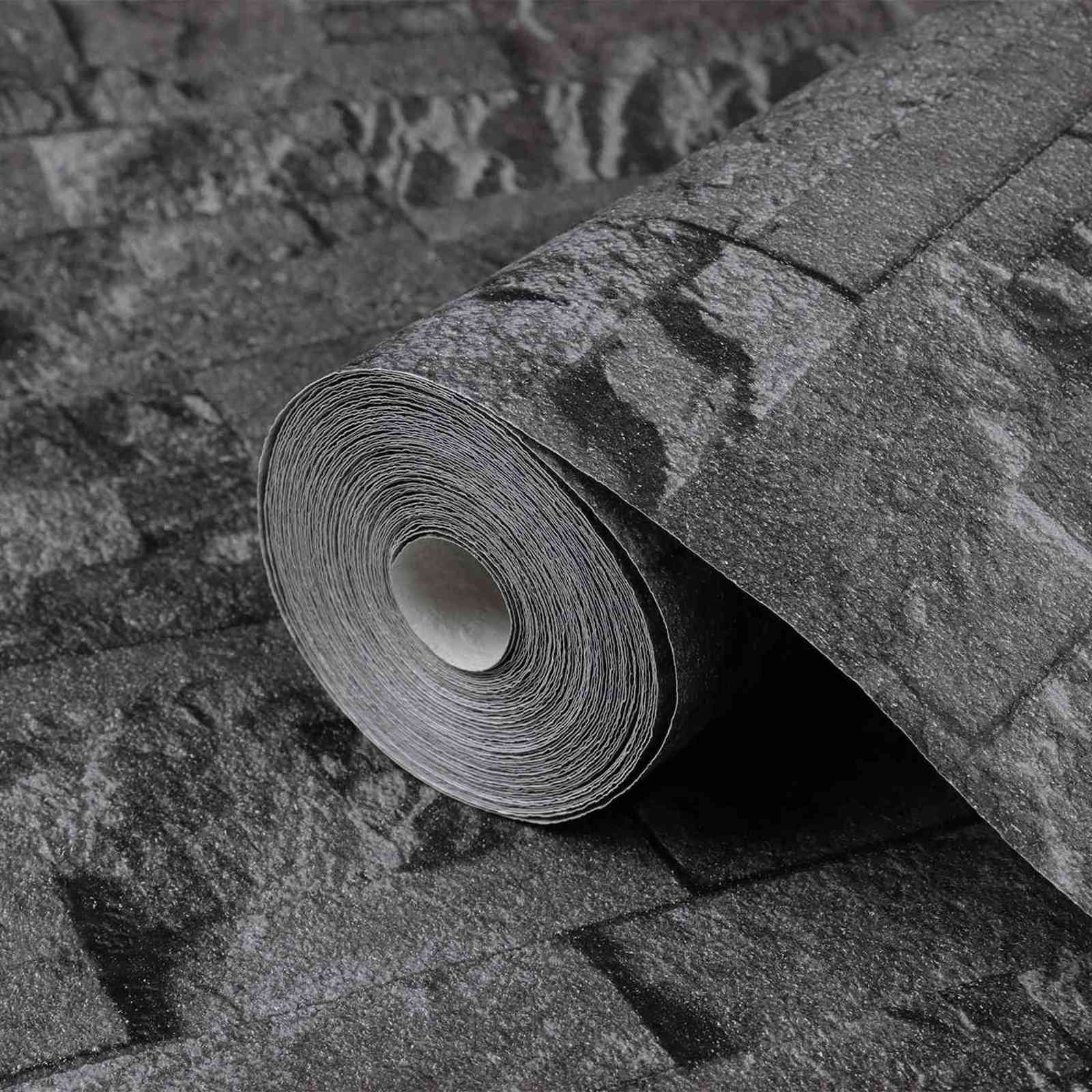 vidaXL Tapeta 3D z kamieniem Czarny 10 x 0,53 m Tkanina nienałożona