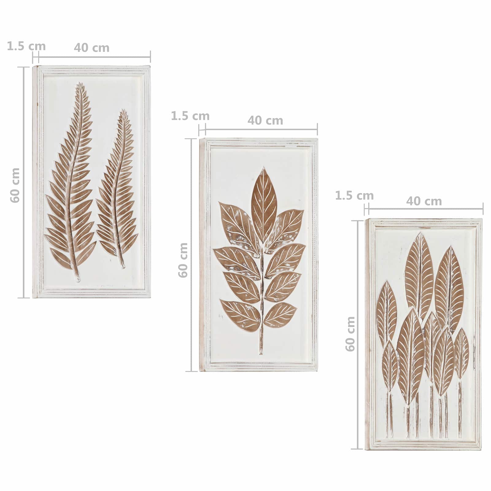 vidaXL Dekoracja artystyczna 3 pcs Brązowy i biały 40 x 40 x 1,5 cm