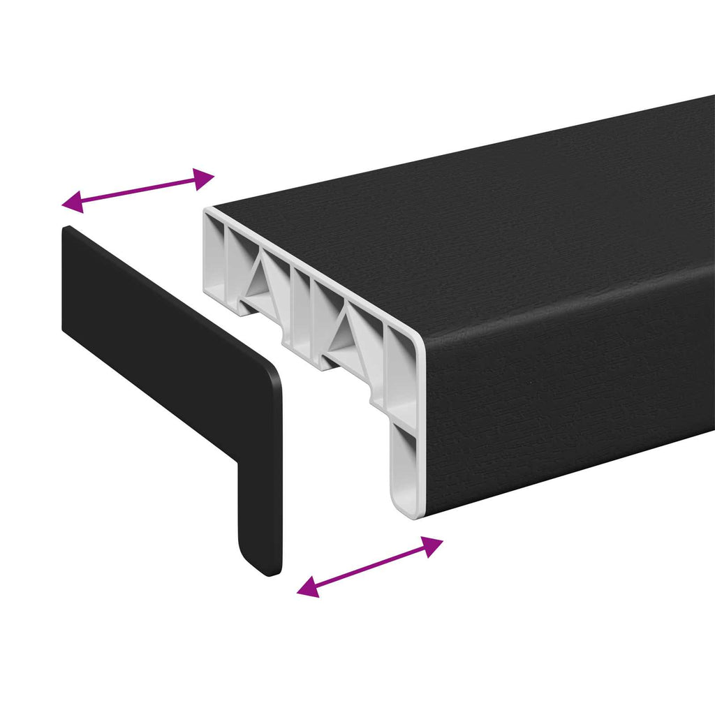 vidaXL Parapet okienny Czarny z rysunkiem drewna 80 x 15 x 4,5 cm PVC