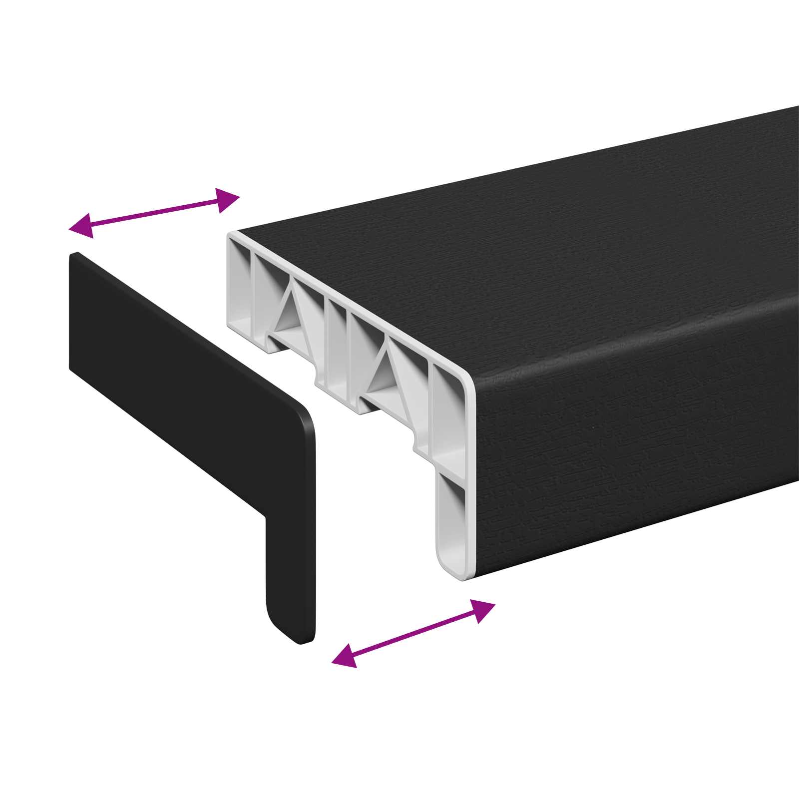vidaXL Parapet okienny Czarny z rysunkiem drewna 140 x 15 x 4,5 cm PVC