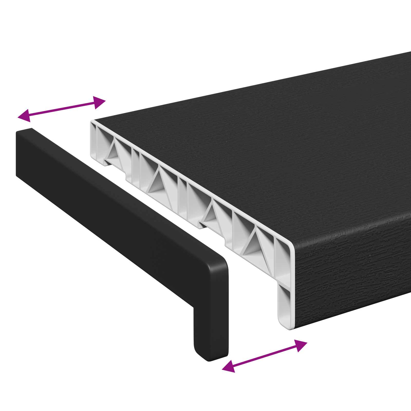 vidaXL Parapet okienny Czarny z rysunkiem drewna 100 x 20 x 4,5 cm PVC