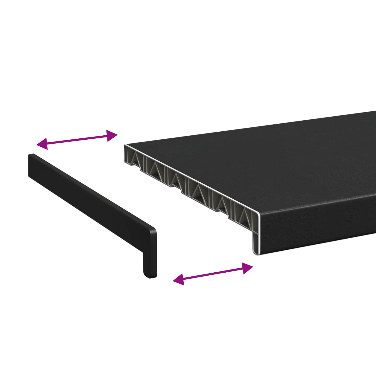 vidaXL Parapet okienny Czarny z rysunkiem drewna 80 x 30 x 4,5 cm PVC