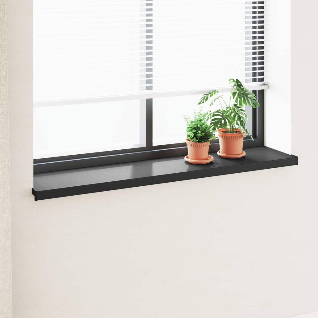 vidaXL Parapet okienny Czarny z rysunkiem drewna 120 x 35 x 4,5 cm PVC