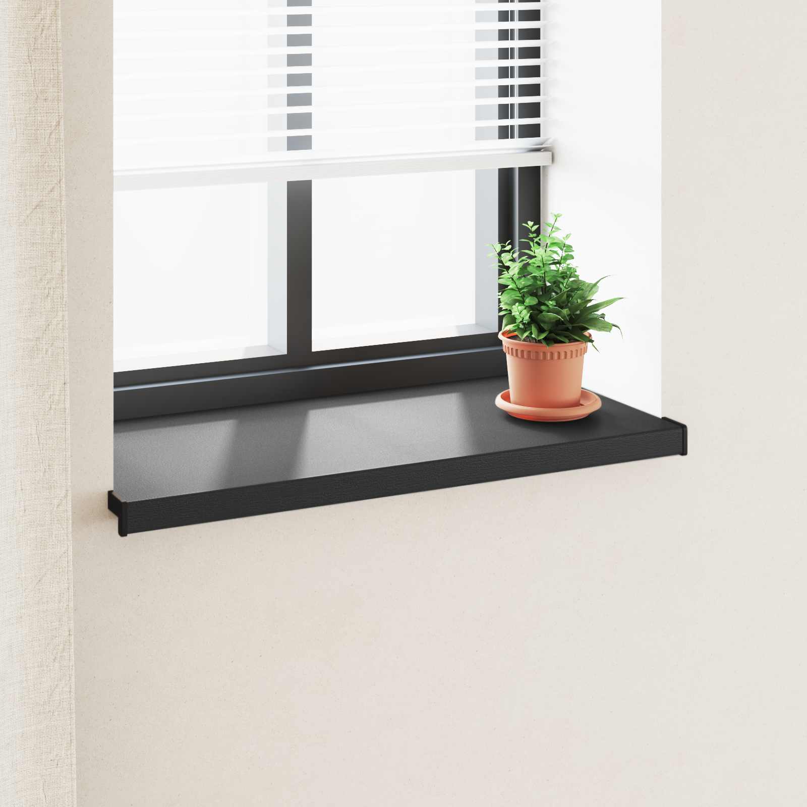 vidaXL Parapet okienny Czarny z rysunkiem drewna 60 x 40 x 4,5 cm PVC