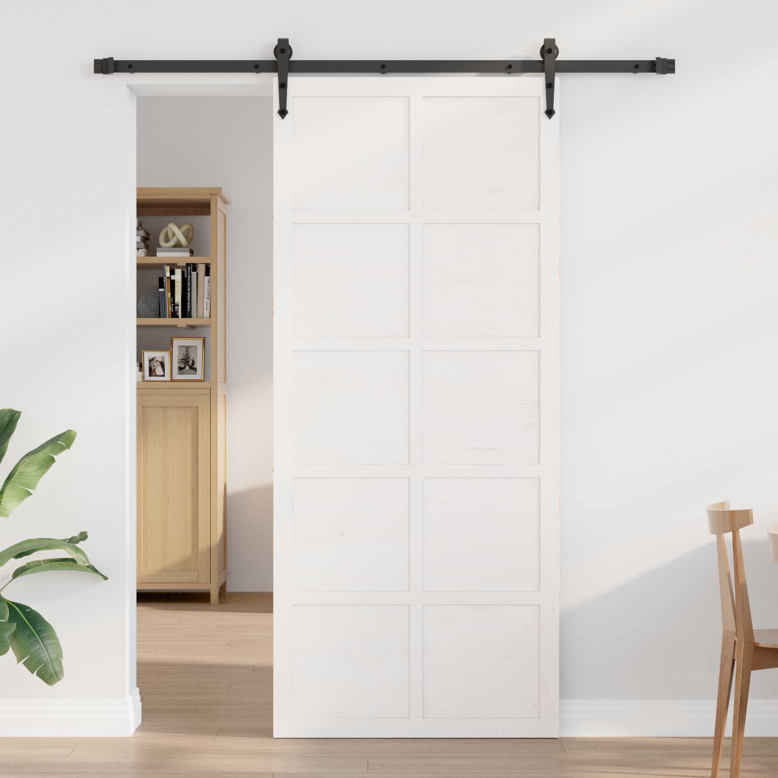 vidaXL Drzwi do stodoły Biały 80 x 2,5 x 208 cm Lite drewno sosnowe