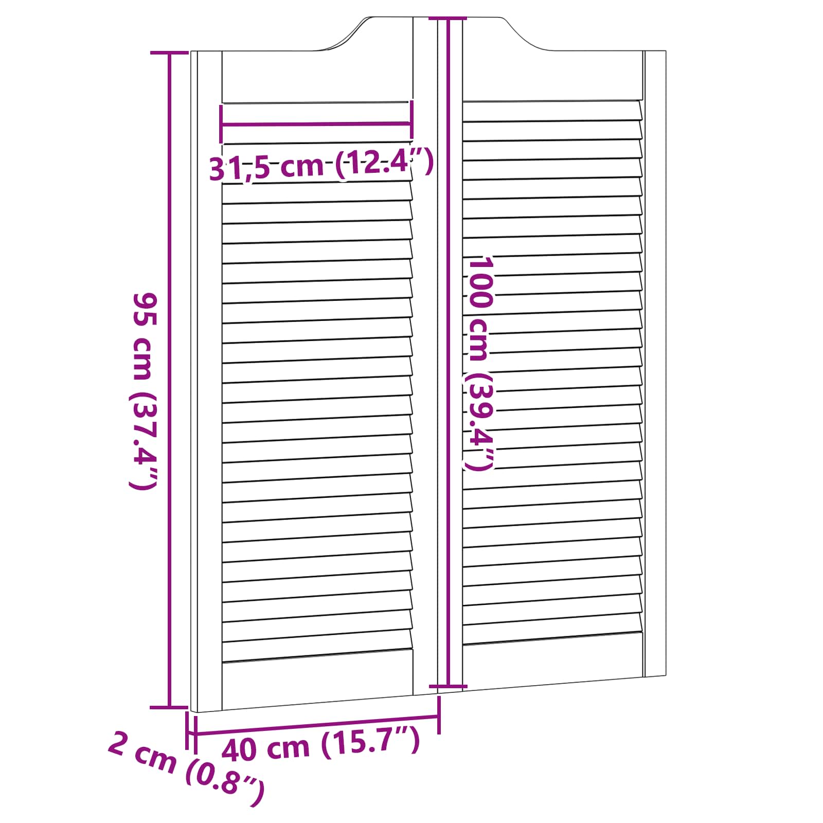 vidaXL Drzwi wahadłowe Biały 100 x 40 cm Lite drewno sosnowe