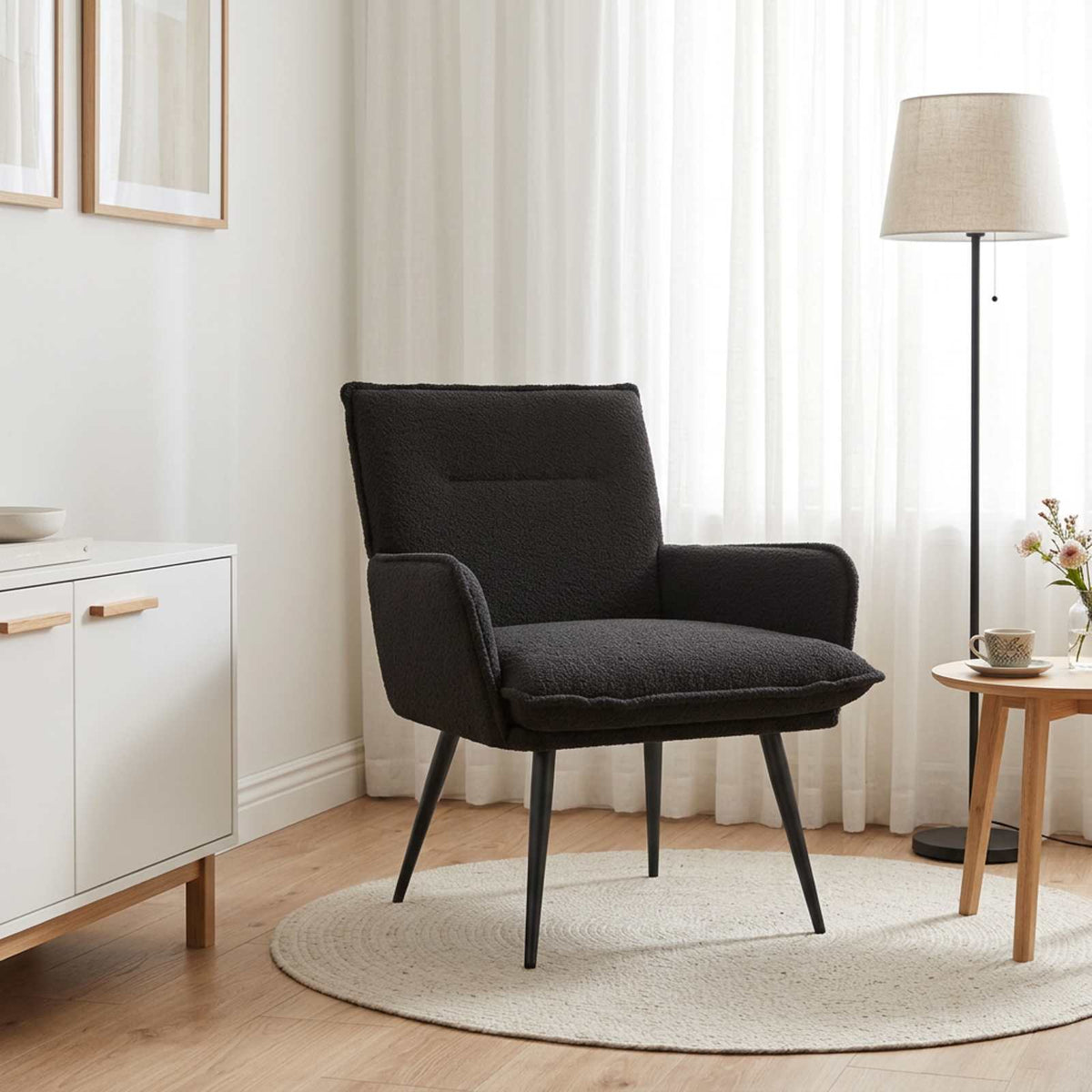 vidaXL Fotel Czarny Bouclé