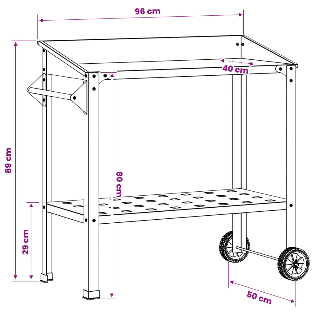 vidaXL Stół do przesadzania na kółkach 96 x 50 x 89 cm Stal zimnogięta