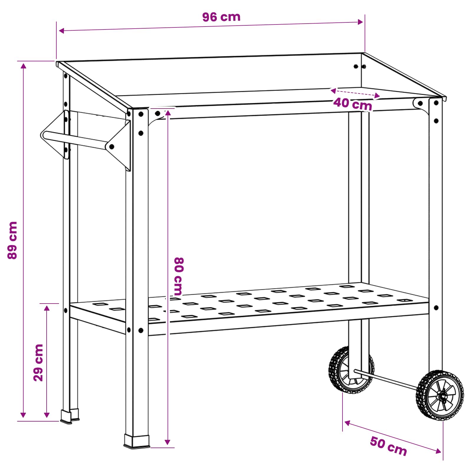 vidaXL Stół do przesadzania na kółkach 96 x 50 x 89 cm Stal zimnogięta