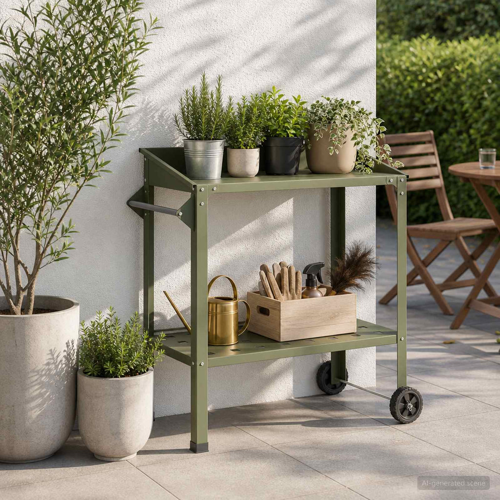 vidaXL Stół do przesadzania na kółkach 96 x 50 x 89 cm Stal zimnogięta