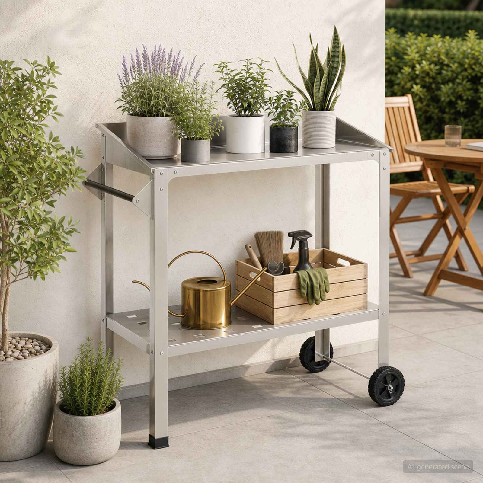 vidaXL Stół do przesadzania na kółkach 96 x 50 x 89 cm Stal nierdzewna