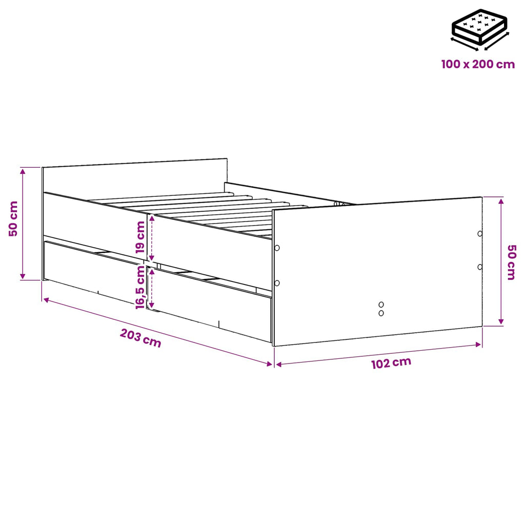 vidaXL Ramka łóżka Czarny dąb 100 x 200 cm Drewno inżynieryjne