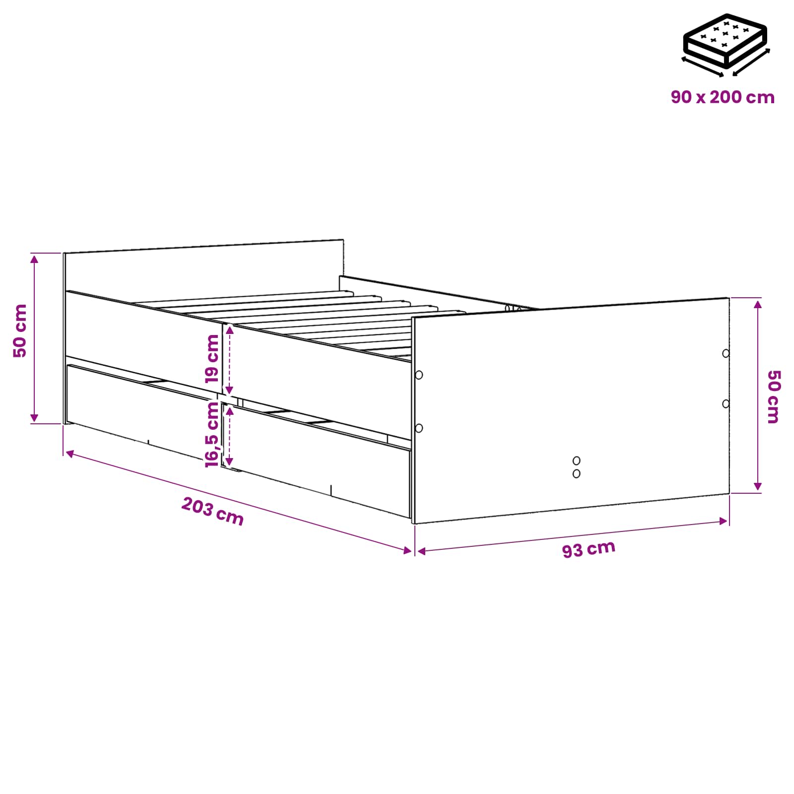 vidaXL Ramka łóżka Stare drewno 90 x 200 cm Drewno inżynieryjne