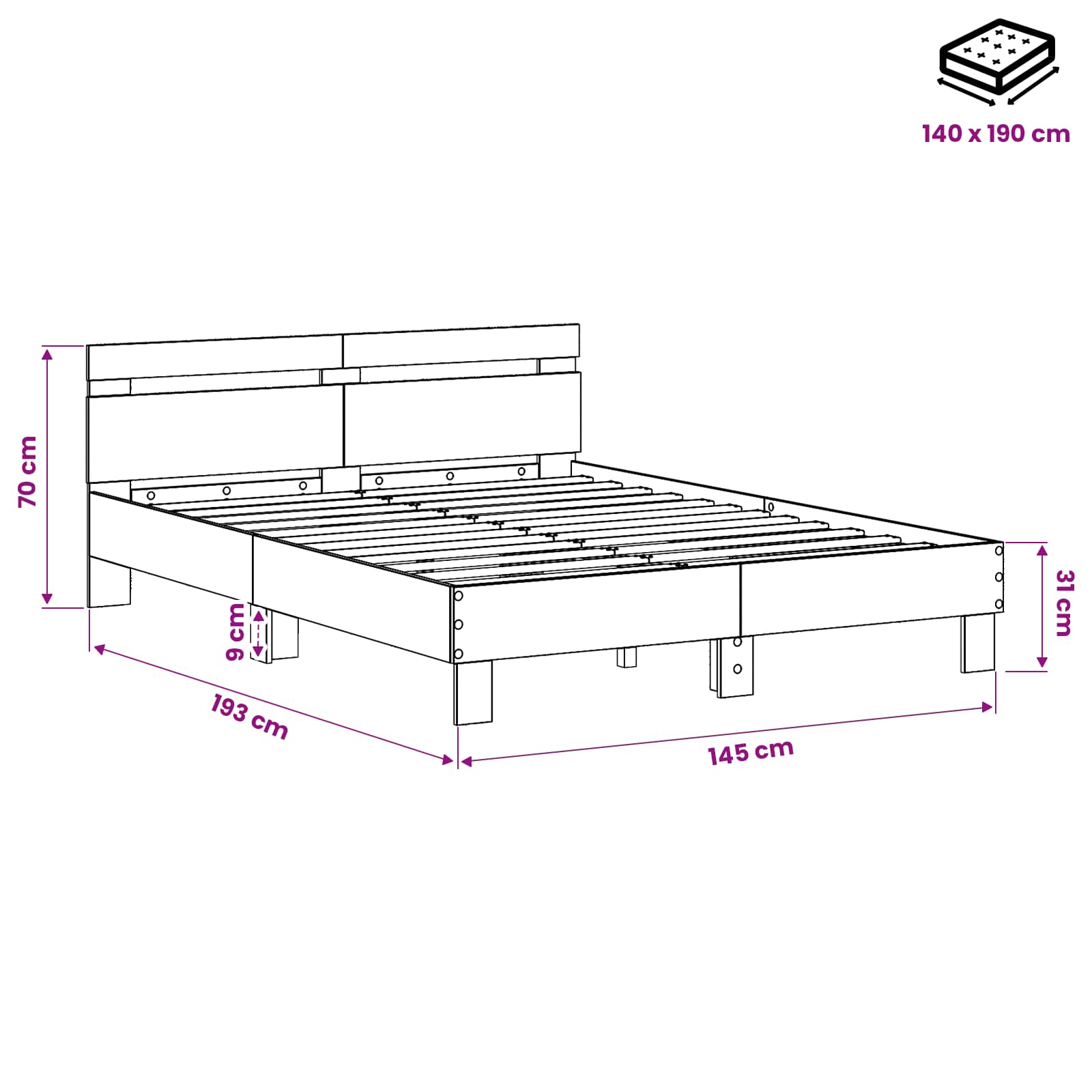 vidaXL Ramka łóżka Dąb artisan 140 x 190 cm Materiał drewnopochodny