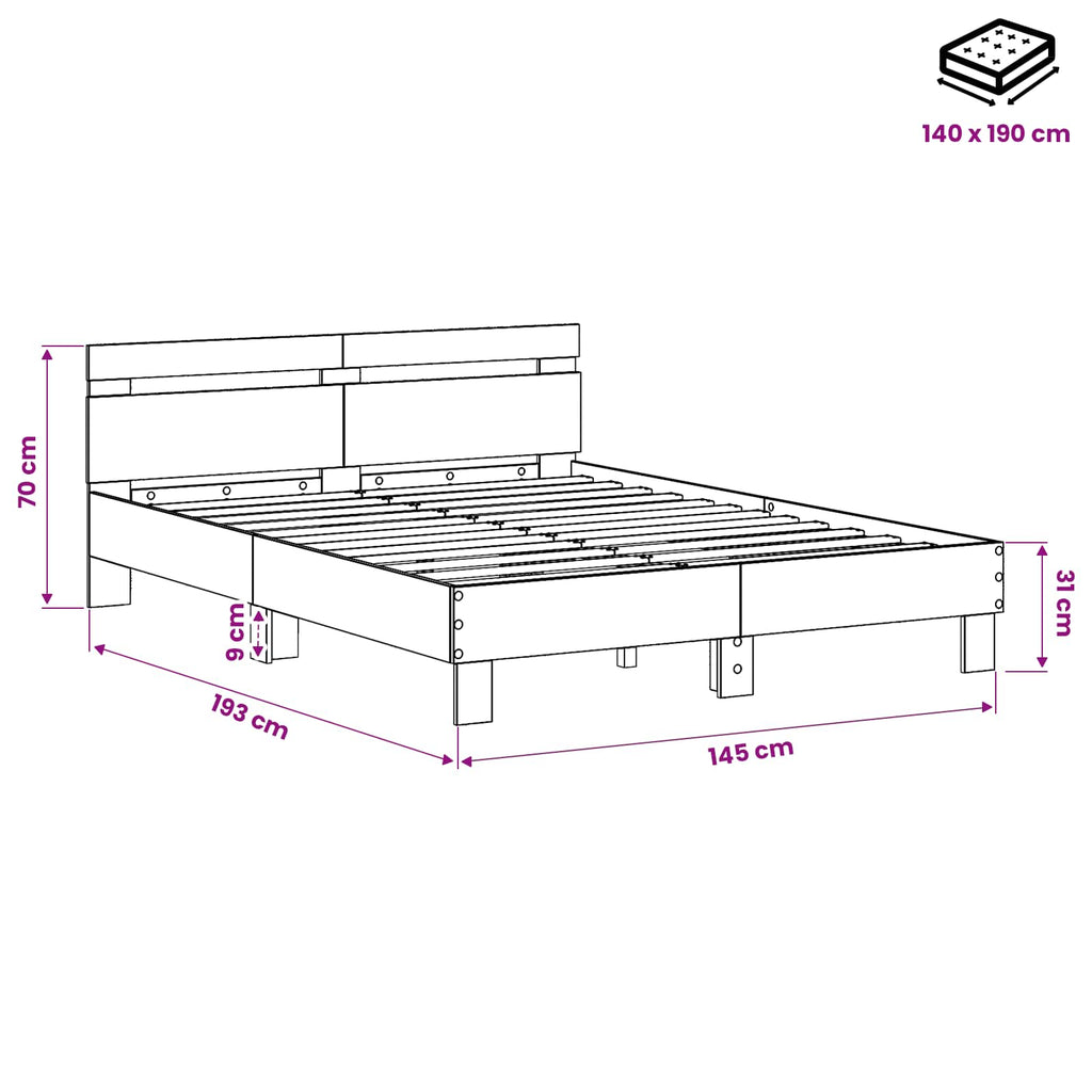 vidaXL Ramka łóżka Czarny dąb 140 x 190 cm Materiał drewnopochodny