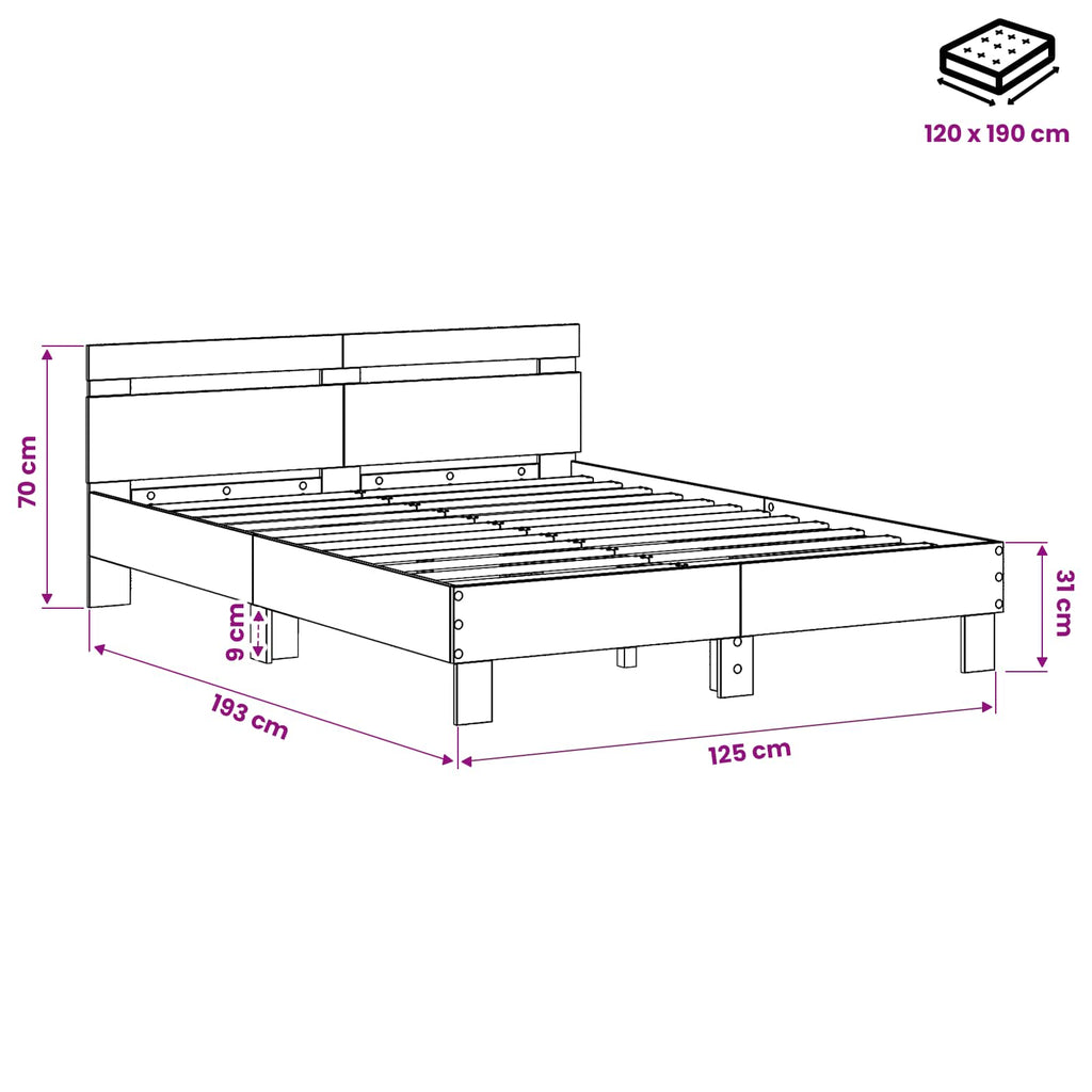 vidaXL Ramka łóżka Czarny dąb 120 x 190 cm Materiał drewnopochodny