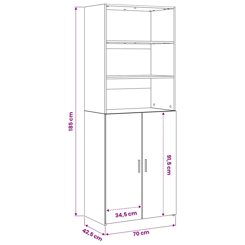 vidaXL Highboard Czarny dąb 70 x 42,5 x 185 cm Drewno inżynieryjne