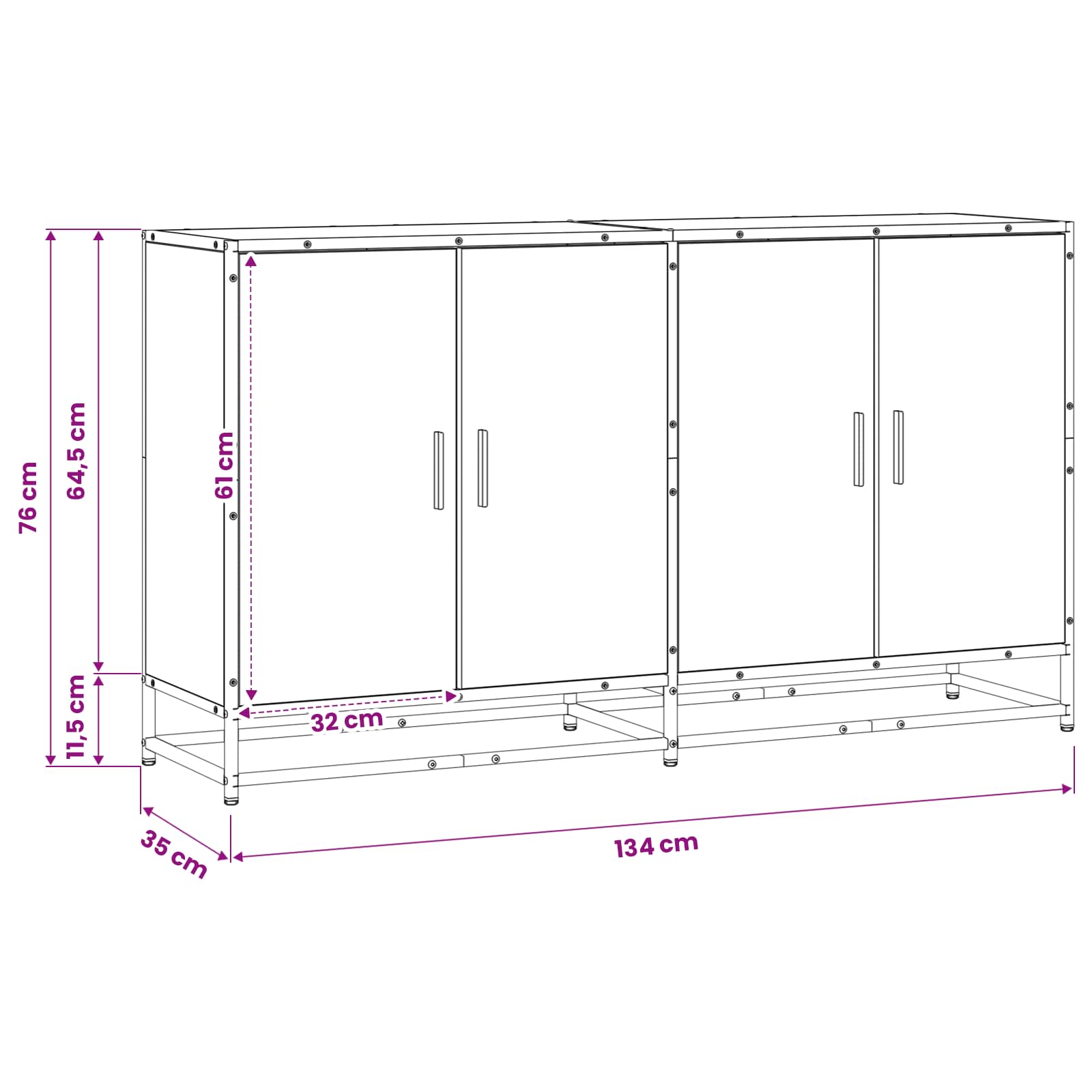 vidaXL Bufet Stare drewno 134 x 35 x 76 cm Drewno inżynieryjne